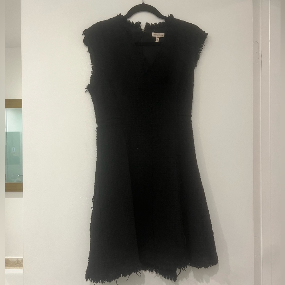 Rebecca Taylor Black Tweed A-Line Dress V-Neck Career Chic Little Black Dress